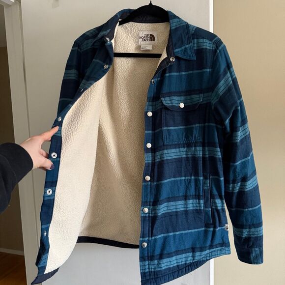 The North Face Men’s Campshire Shirt Sherpa Fleece Lined Jacket Blue Small EUC - Picture 3 of 12